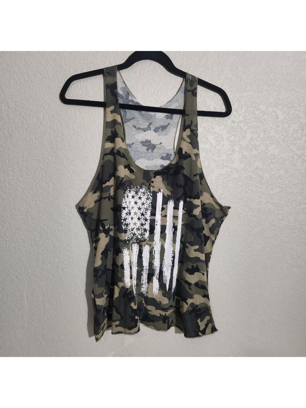 Camo Sleeveless Racerback Womens Tank Top XL Green Flag Print